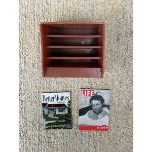 Vintage 1960s Barbie Mattel 4 Shelf Bookcase Magazine Rack with Two Magazines